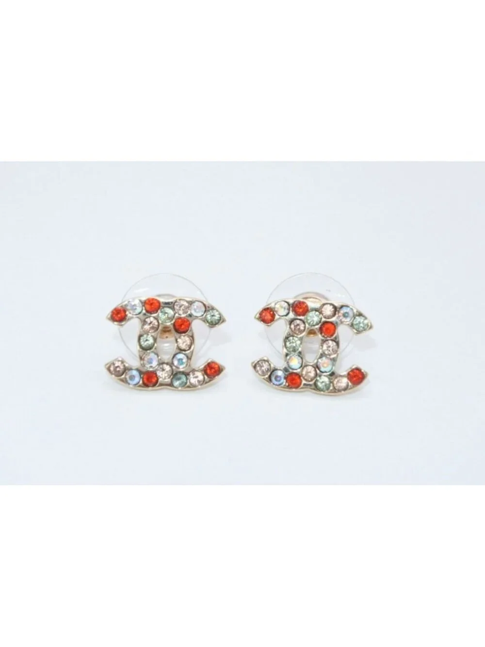 Chanel CC Logo Earrings 04 Color Stone Metal Gold Plated Multicolor